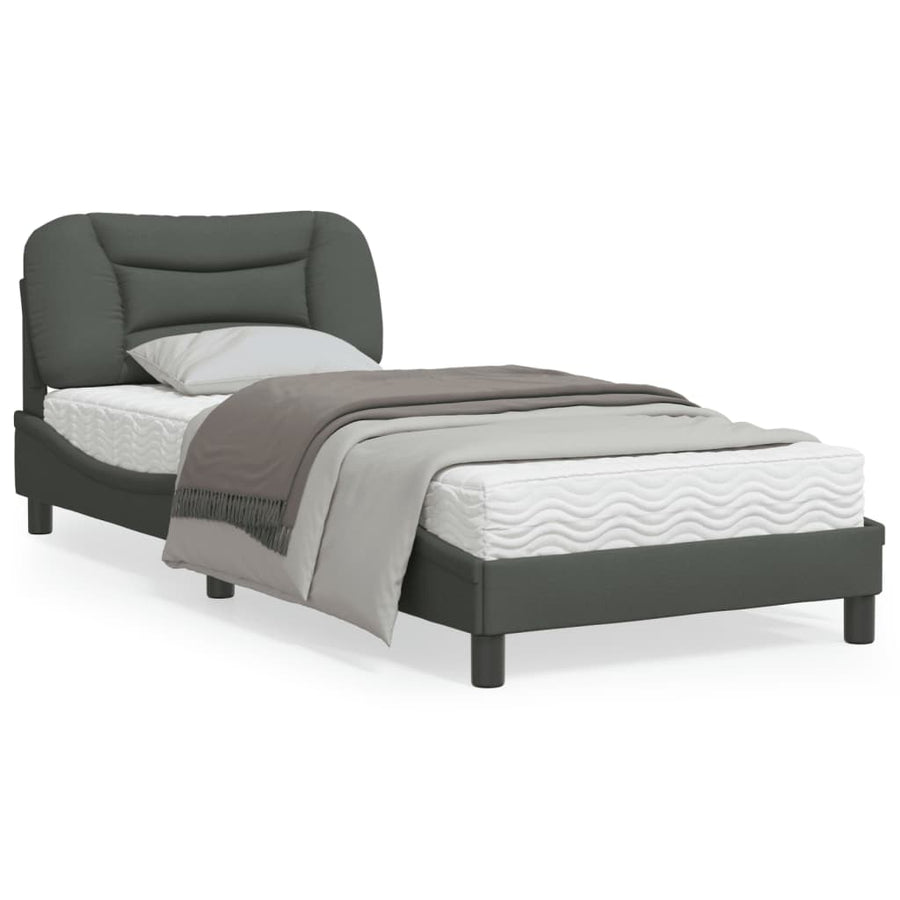 Bedframe Met Hoofdbord Stof Donkergrijs 90X190 Cm