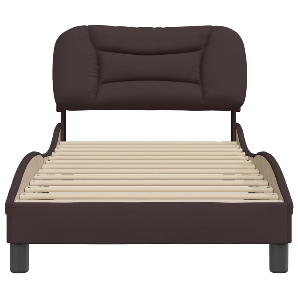 Bedframe Met Hoofdbord Stof Donkerbruin 90X190 Cm