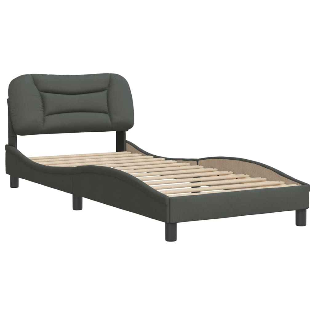Bedframe Met Hoofdbord Stof Donkergrijs 90X200 Cm