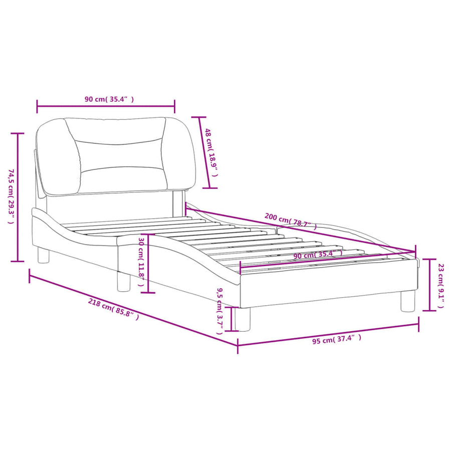 Bedframe Met Hoofdbord Stof Donkergrijs 90X200 Cm