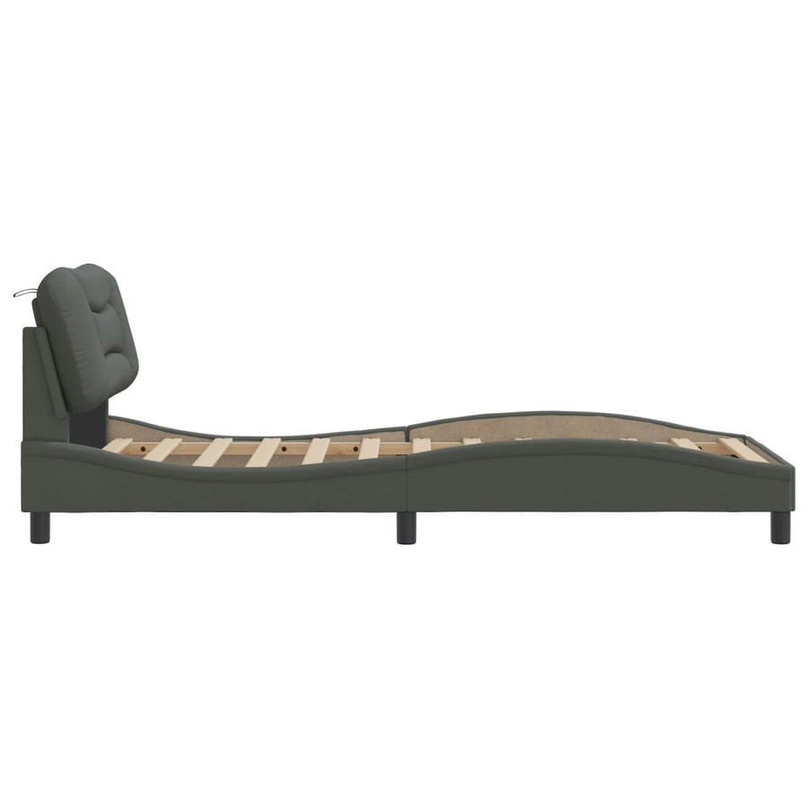 Bedframe Met Hoofdbord Stof Donkergrijs 90X200 Cm
