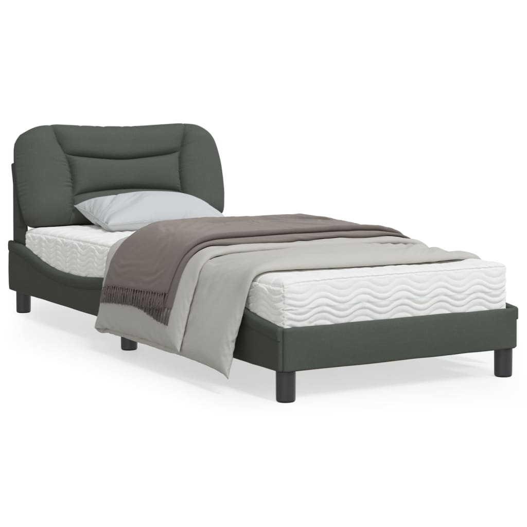 Bedframe Met Hoofdbord Stof Donkergrijs 90X200 Cm