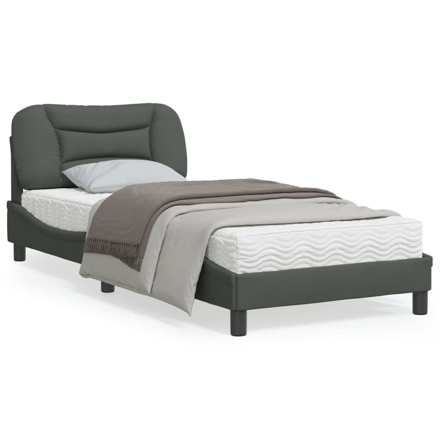 Bedframe Met Hoofdbord Stof Donkergrijs 90X200 Cm