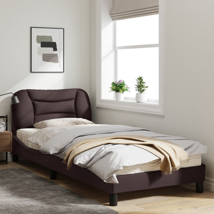 Bedframe Met Hoofdbord Stof Donkerbruin 90X200 Cm