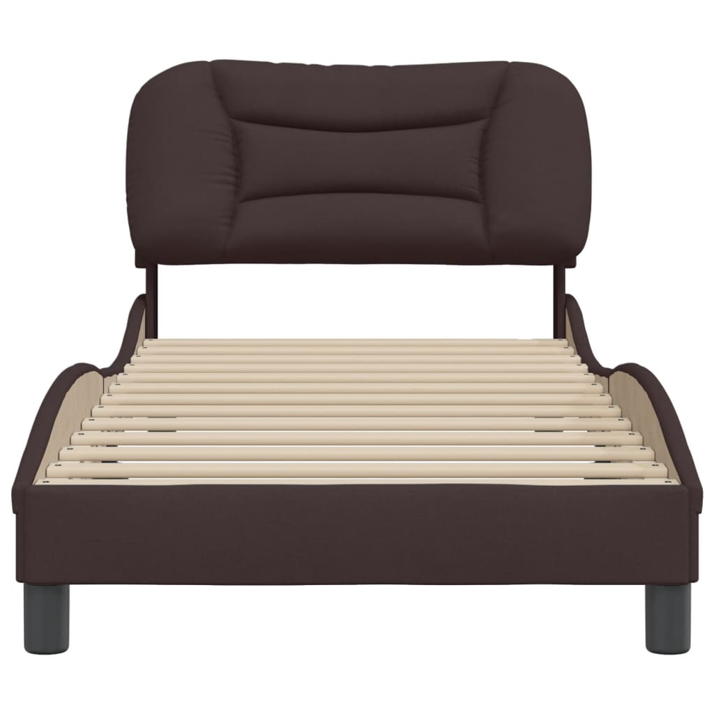 Bedframe Met Hoofdbord Stof Donkerbruin 90X200 Cm