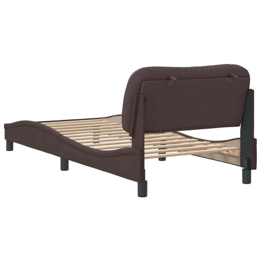 Bedframe Met Hoofdbord Stof Donkerbruin 90X200 Cm