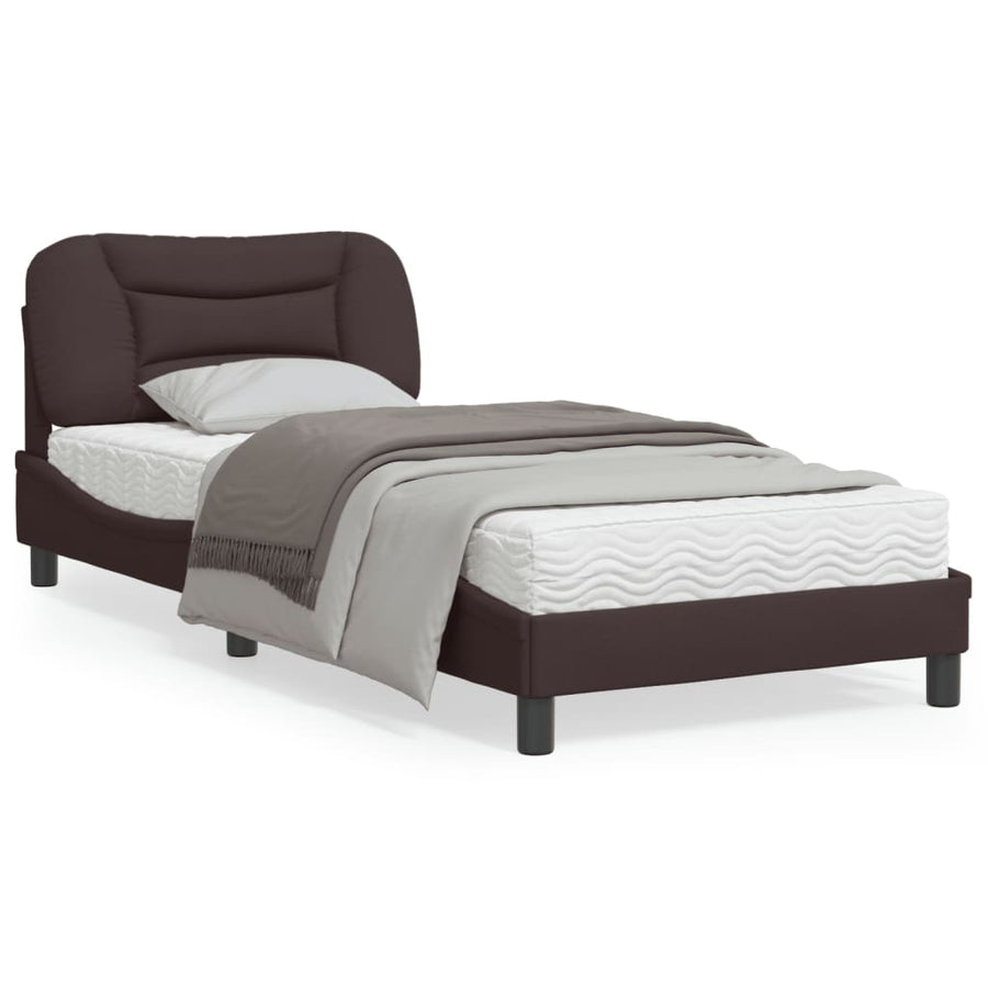 Bedframe Met Hoofdbord Stof Donkerbruin 90X200 Cm