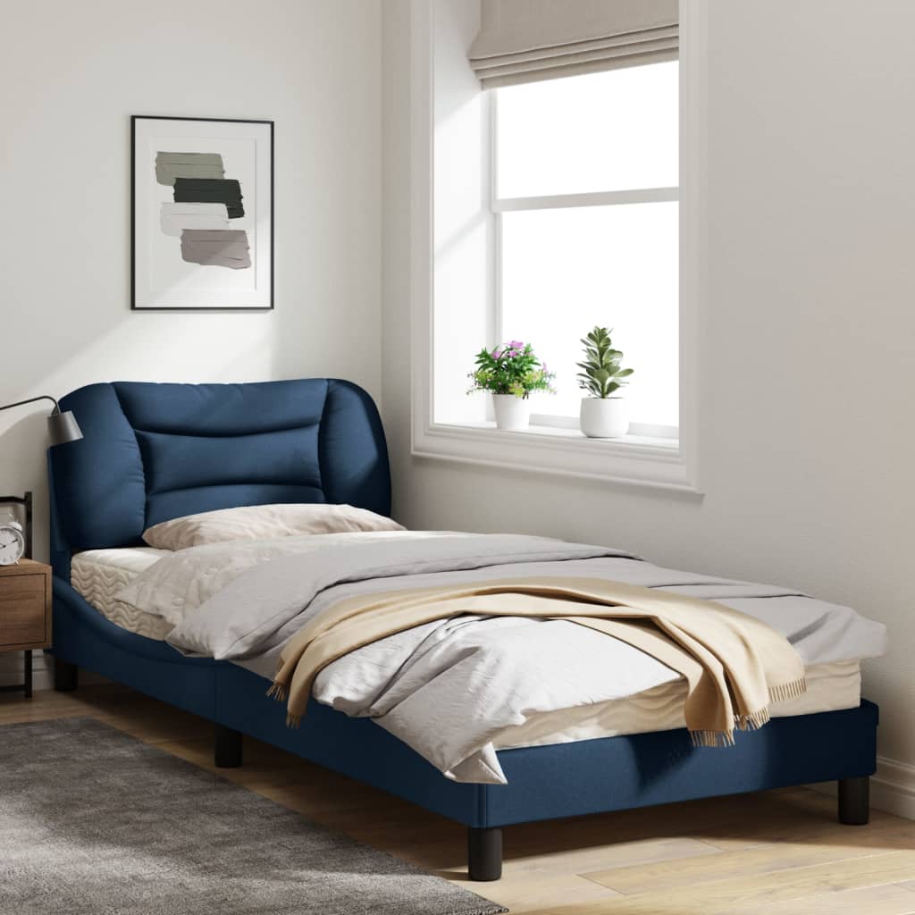 Bedframe Met Hoofdbord Stof Blauw 90X200 Cm