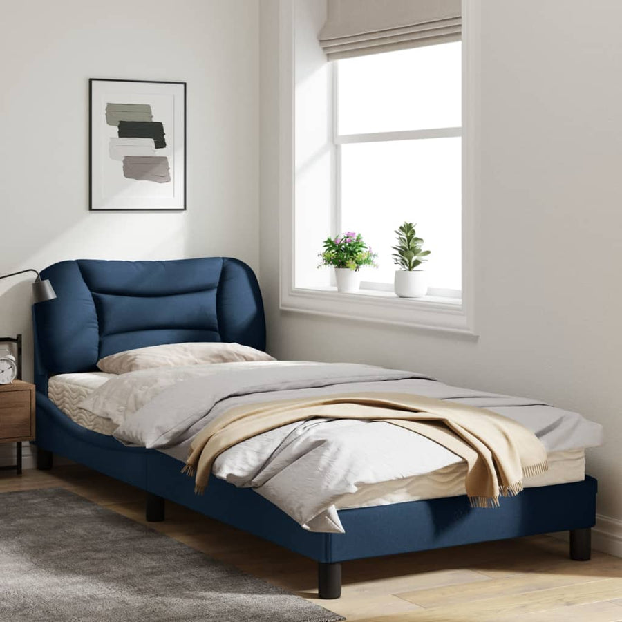 Bedframe Met Hoofdbord Stof Blauw 90X200 Cm