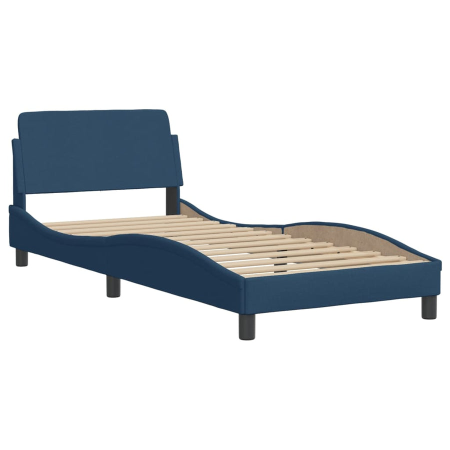 Bedframe Met Hoofdbord Stof Blauw 90X200 Cm