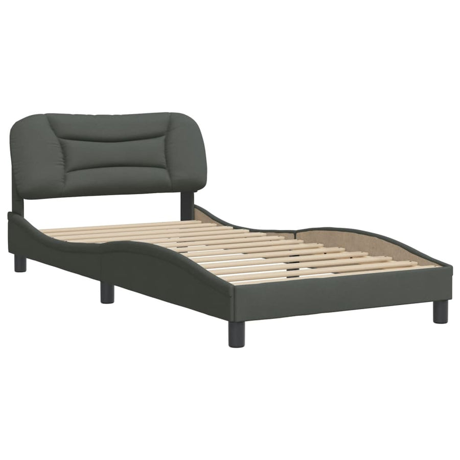 Bedframe Met Hoofdbord Stof Donkergrijs 100X200 Cm