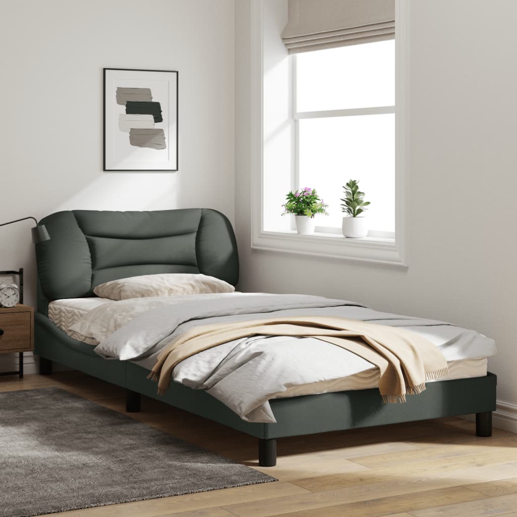 Bedframe Met Hoofdbord Stof Donkergrijs 100X200 Cm