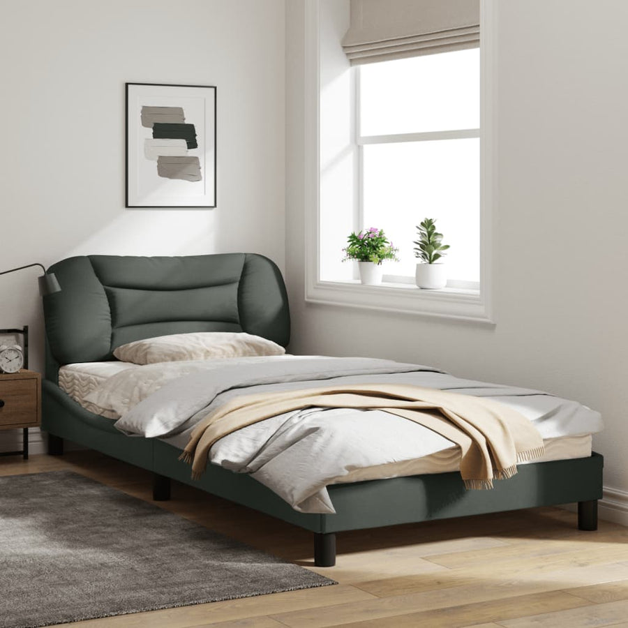 Bedframe Met Hoofdbord Stof Donkergrijs 100X200 Cm