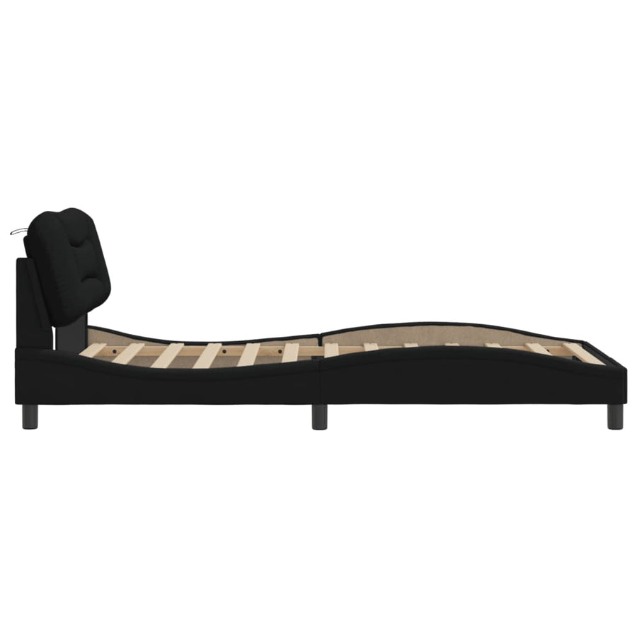 Bedframe Met Hoofdbord Stof Zwart 100X200 Cm