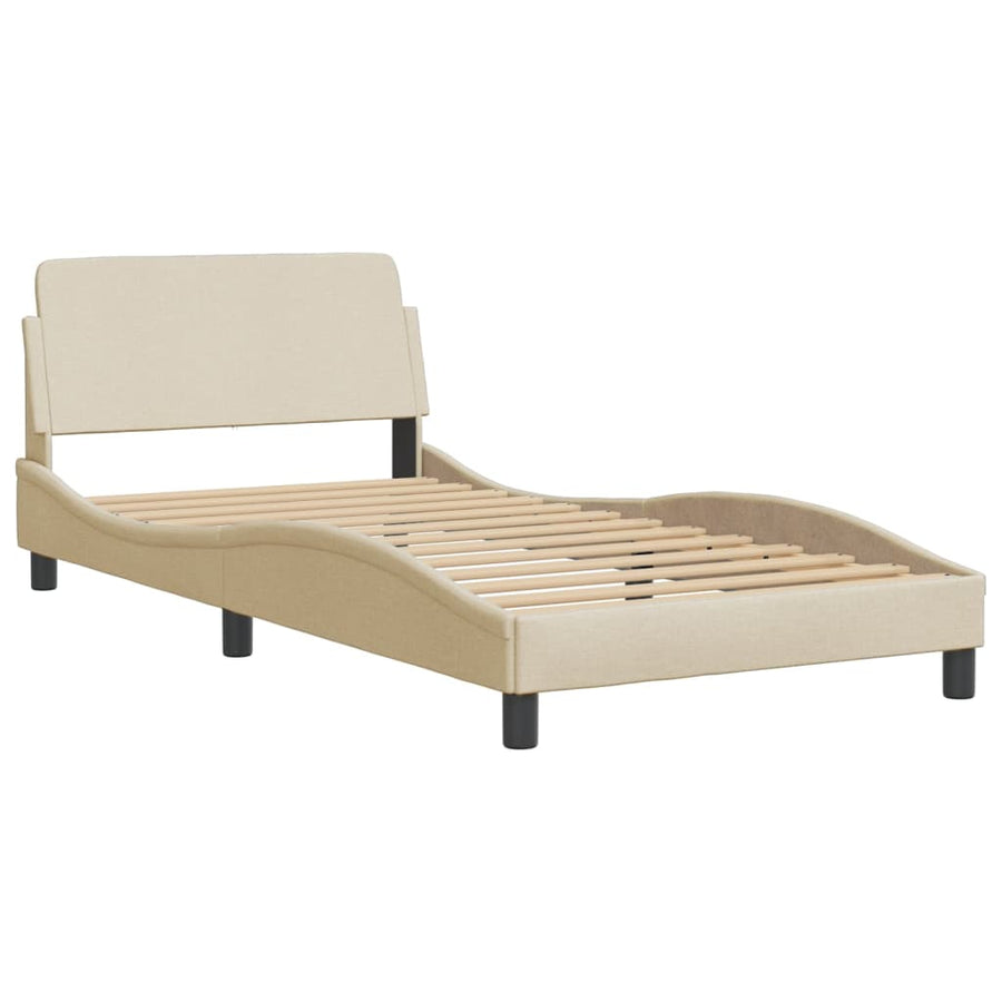 Bedframe Met Hoofdbord Stof Crèmekleurig 100X200 Cm