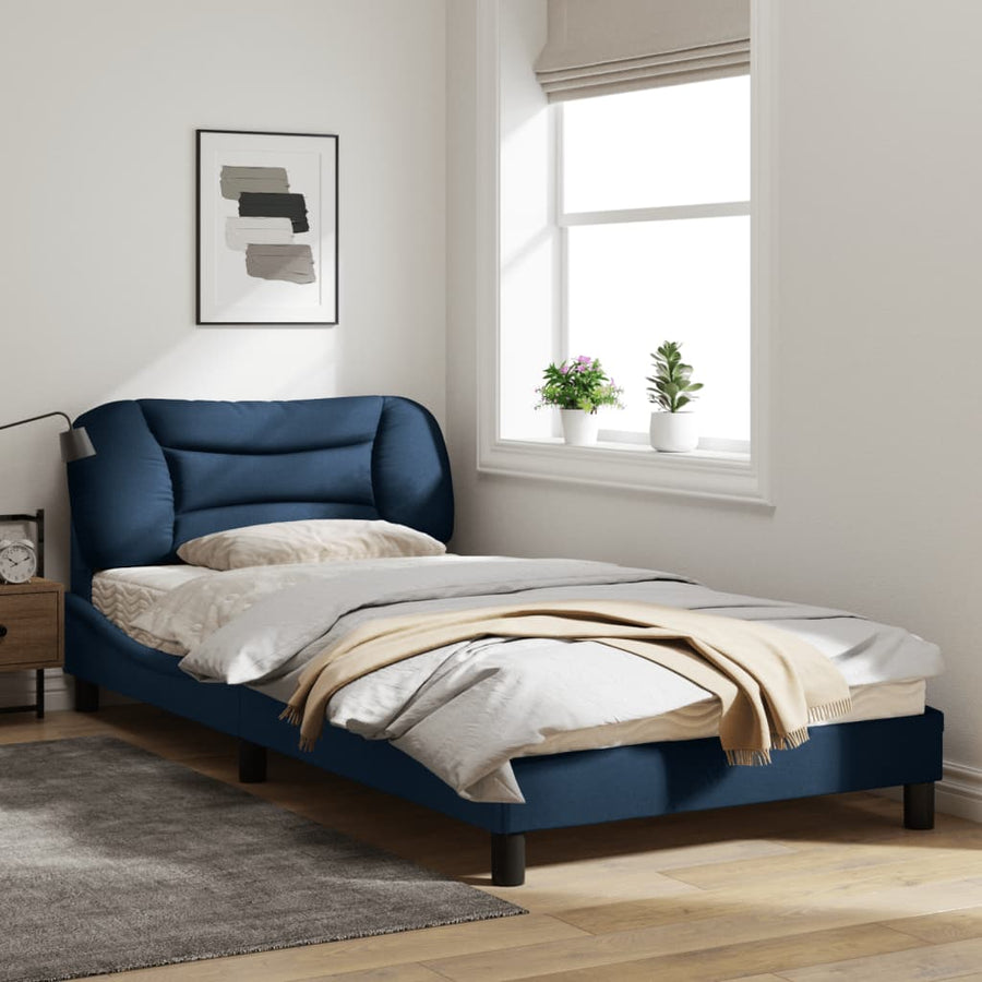 Bedframe Met Hoofdbord Stof Blauw 100X200 Cm