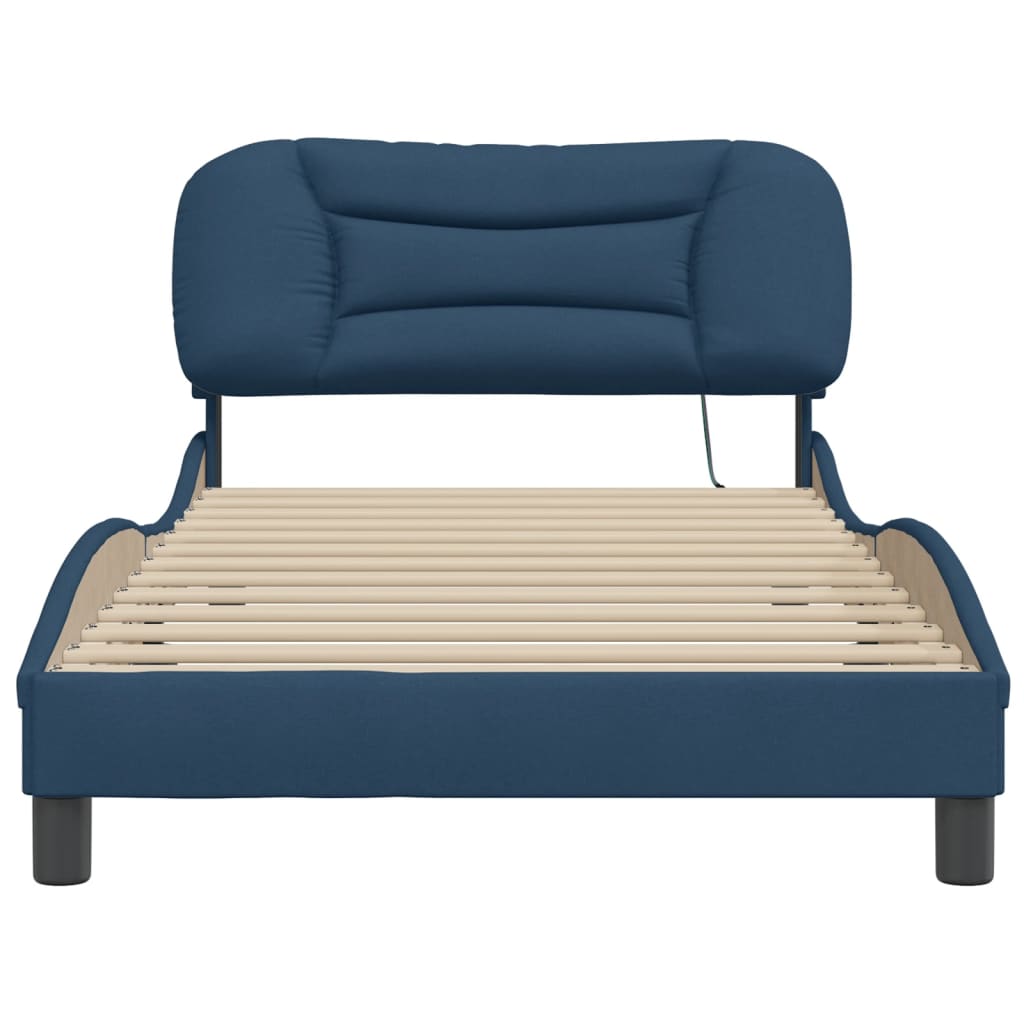 Bedframe Met Hoofdbord Stof Blauw 100X200 Cm