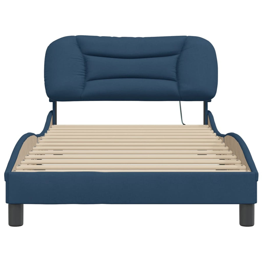 Bedframe Met Hoofdbord Stof Blauw 100X200 Cm
