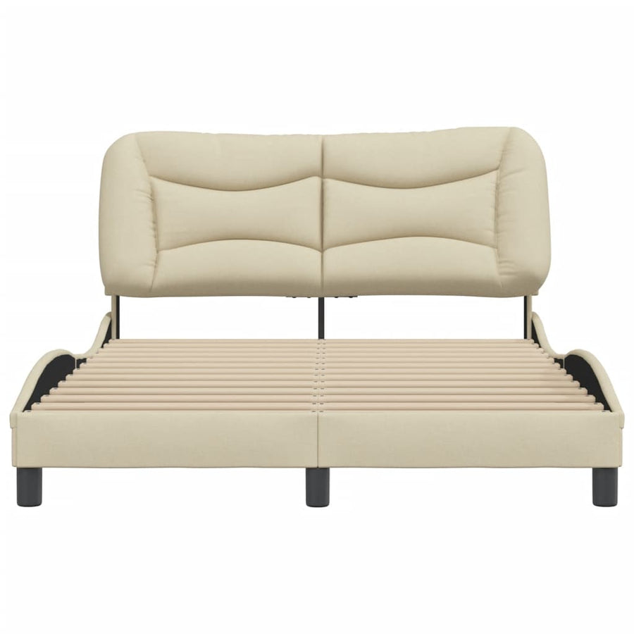 Bedframe Met Hoofdbord Stof Crèmekleurig 140X190 Cm