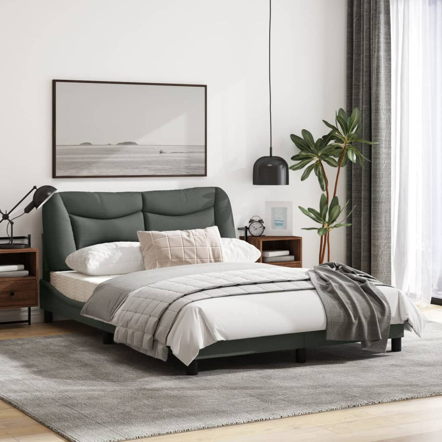 Bedframe Met Hoofdbord Stof Donkergrijs 140X200 Cm