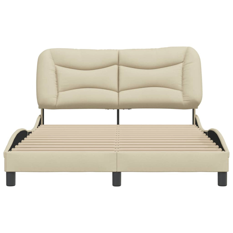 Bedframe Met Hoofdbord Stof Crèmekleurig 140X200 Cm