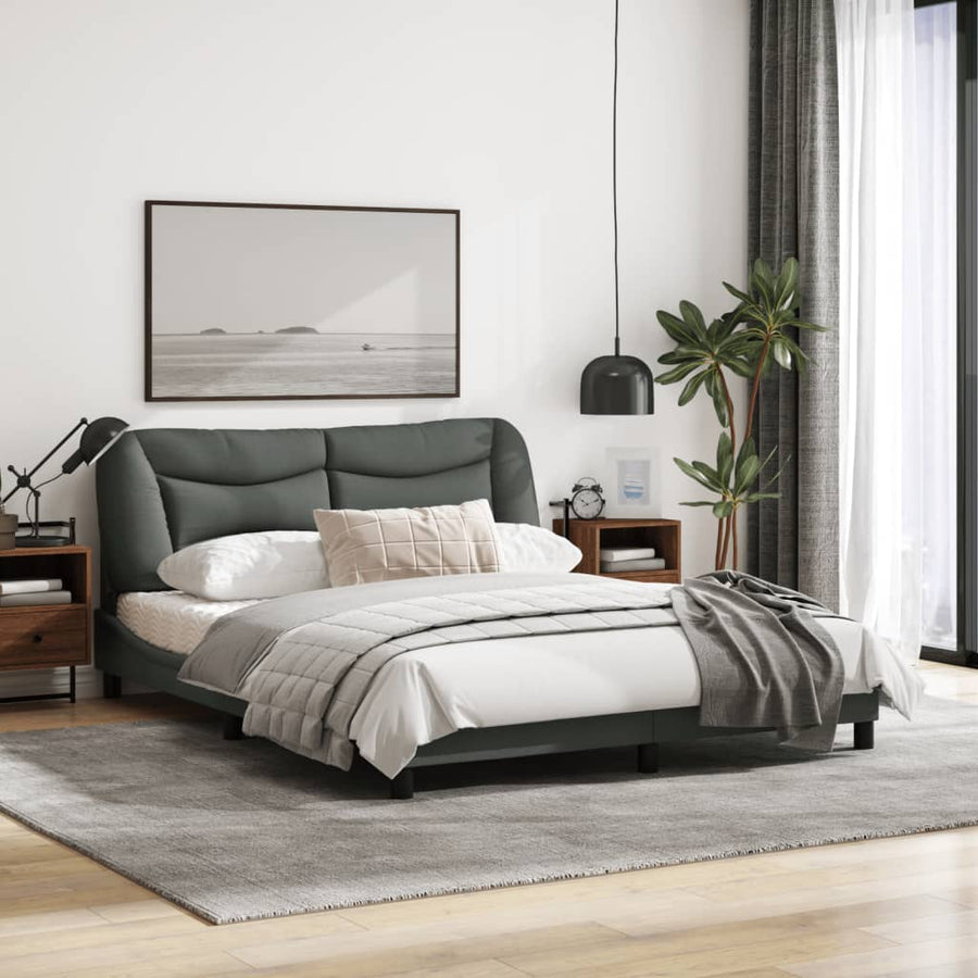 Bedframe Met Hoofdbord Stof Donkergrijs 160X200 Cm