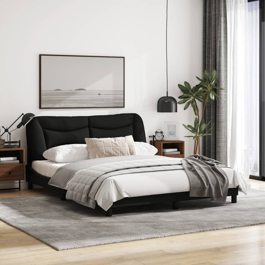 Bedframe Met Hoofdbord Stof Zwart 160X200 Cm