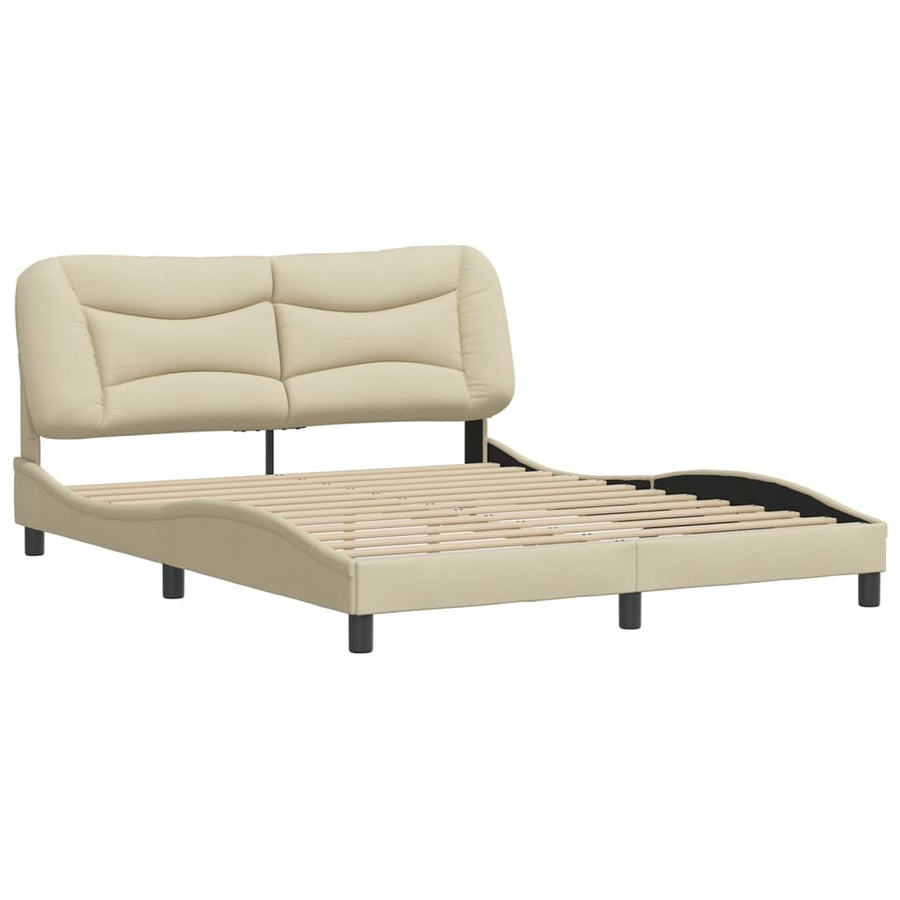 Bedframe Met Hoofdbord Stof Crèmekleurig 160X200 Cm
