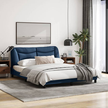 Bedframe Met Hoofdbord Stof Blauw 160X200 Cm