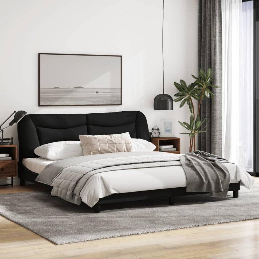 Bedframe Met Hoofdbord Stof Zwart 180X200 Cm