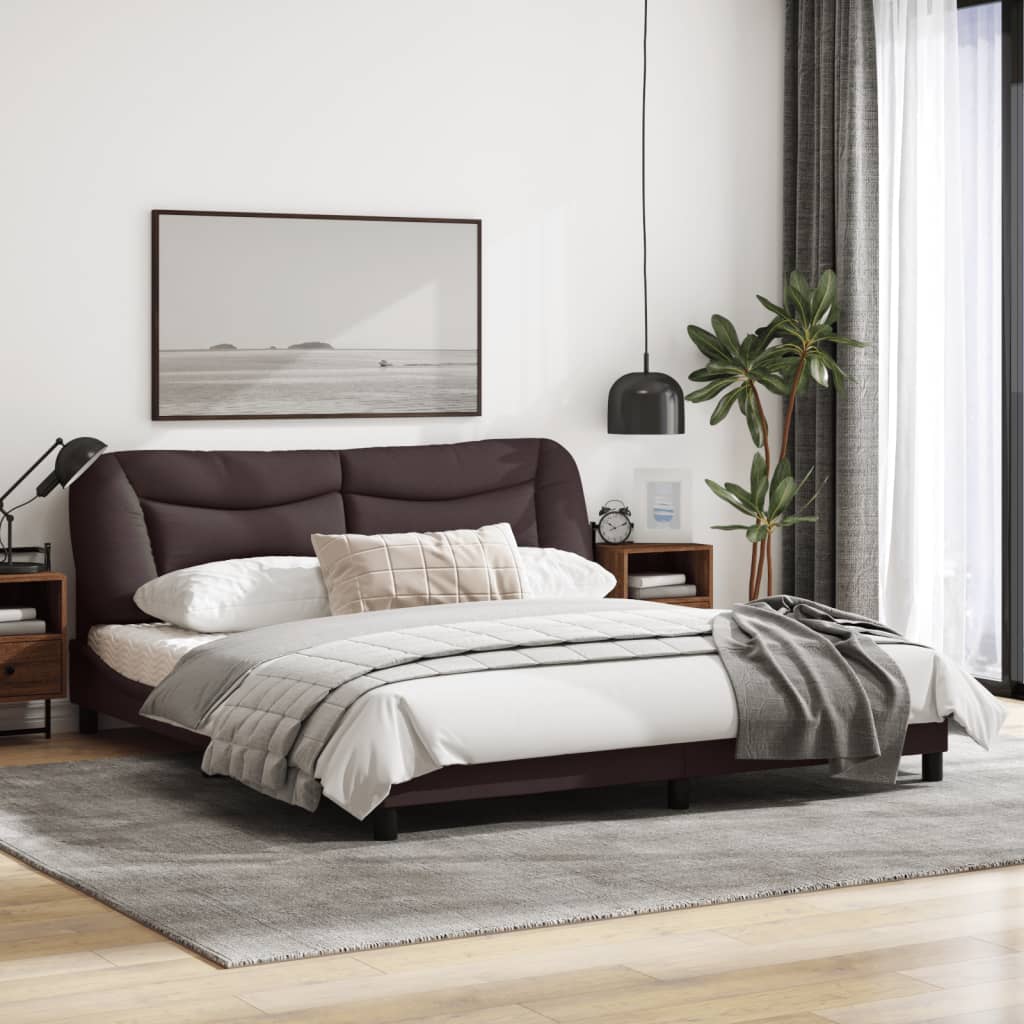 Bedframe Met Hoofdbord Stof Donkerbruin 180X200 Cm