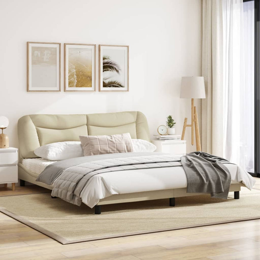 Bedframe Met Hoofdbord Stof Crèmekleurig 180X200 Cm