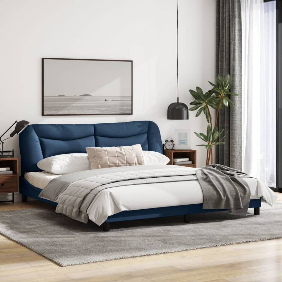 Bedframe Met Hoofdbord Stof Blauw 180X200 Cm