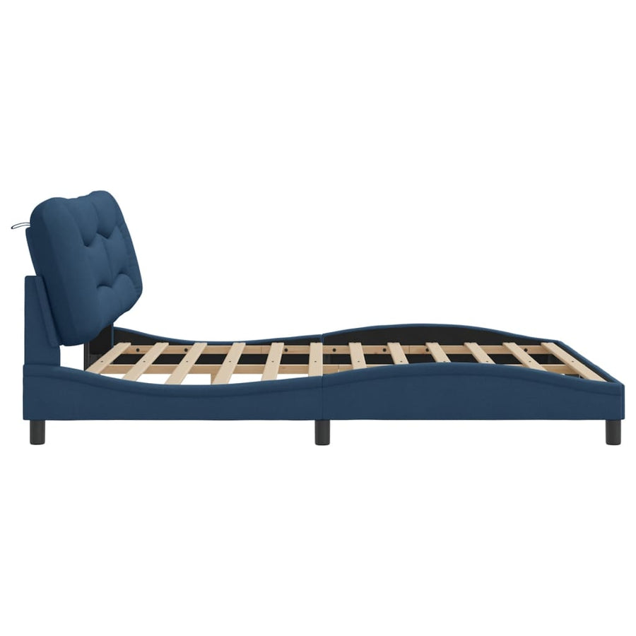 Bedframe Met Hoofdbord Stof Blauw 180X200 Cm