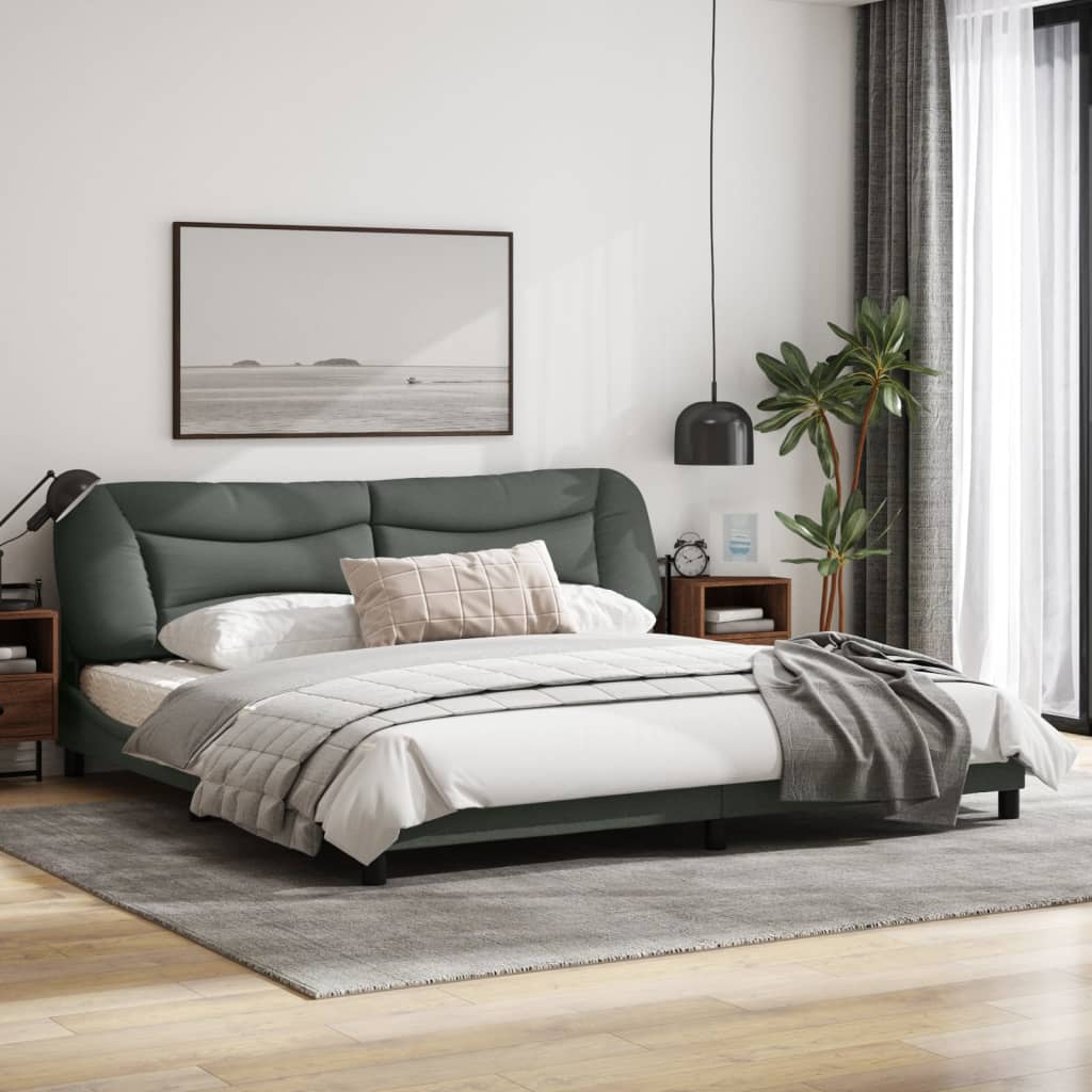 Bedframe Met Hoofdbord Stof Donkergrijs 200X200 Cm