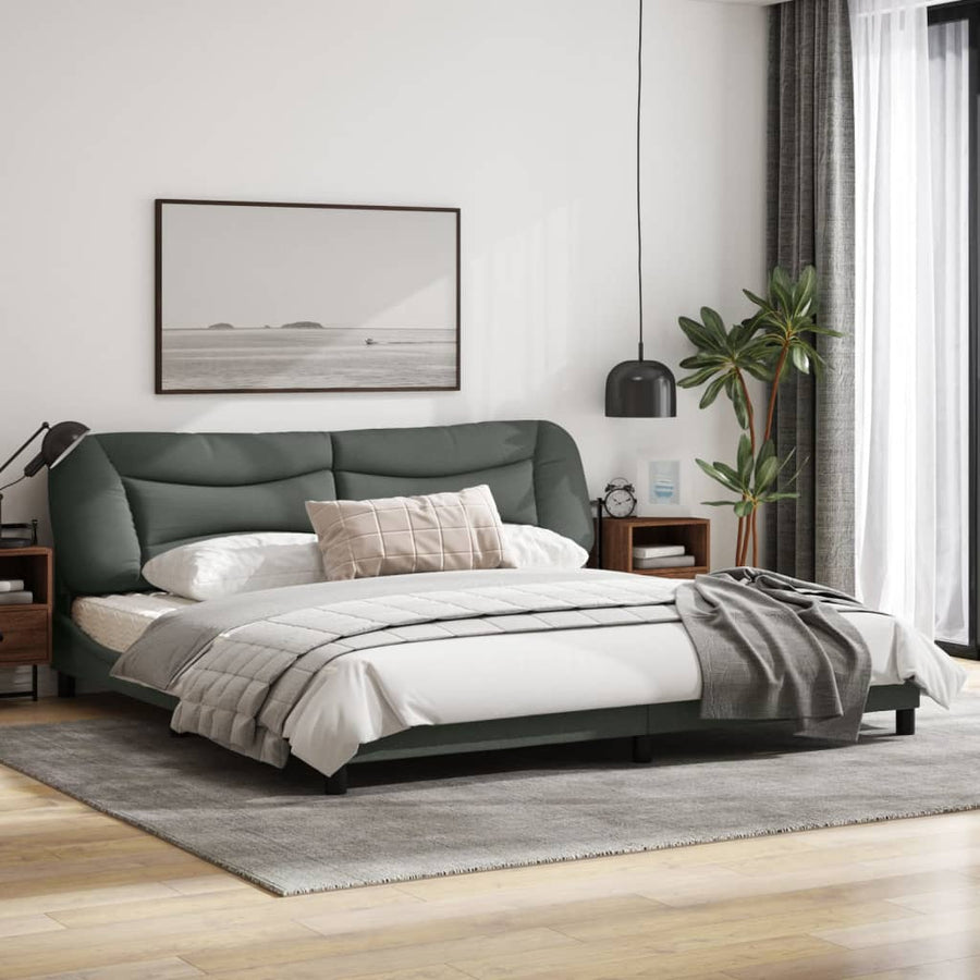 Bedframe Met Hoofdbord Stof Donkergrijs 200X200 Cm