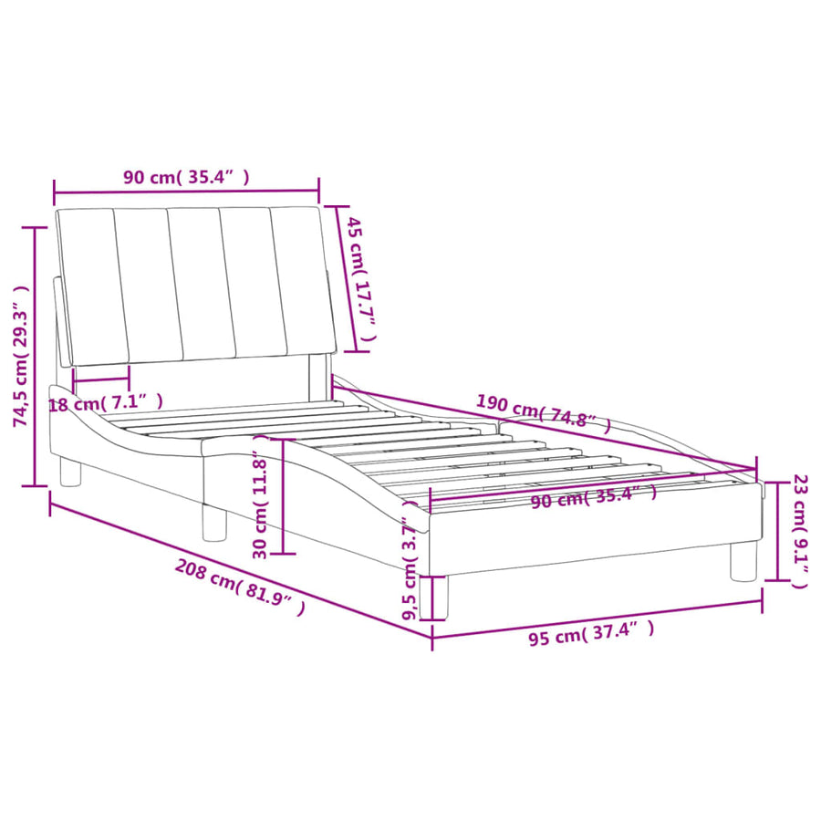 Bedframe Met Hoofdeinde Fluweel Donkergrijs 90X190 Cm