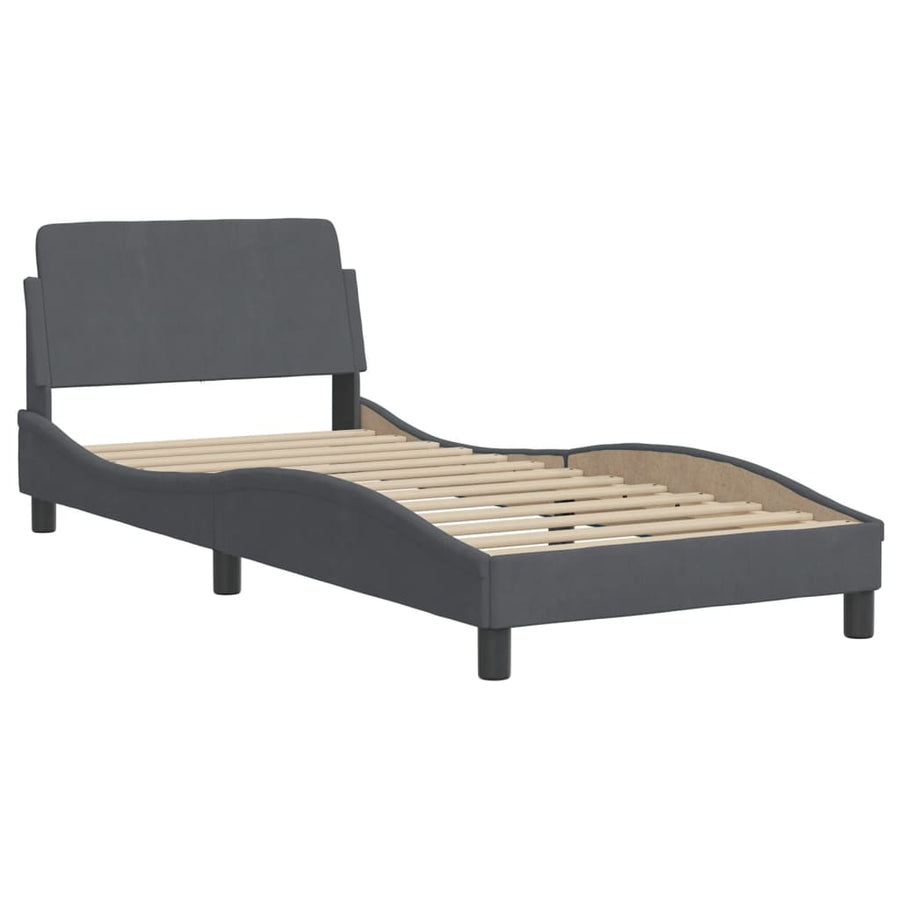 Bedframe Met Hoofdeinde Fluweel Donkergrijs 90X190 Cm