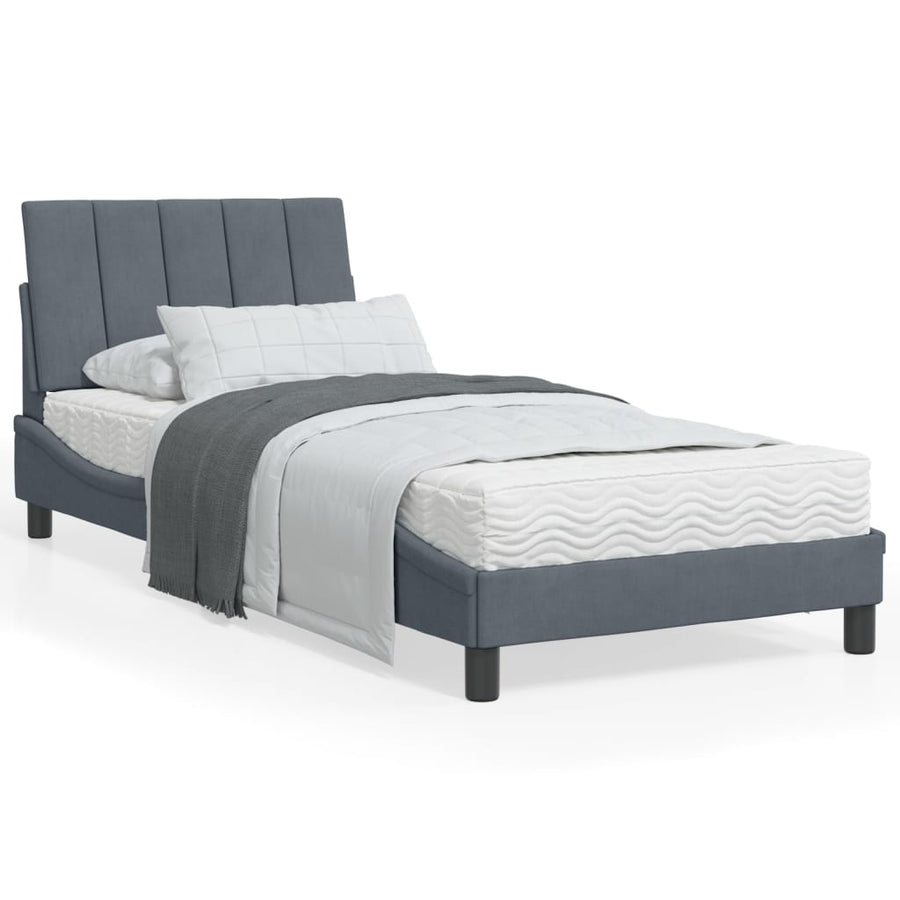 Bedframe Met Hoofdeinde Fluweel Donkergrijs 90X190 Cm