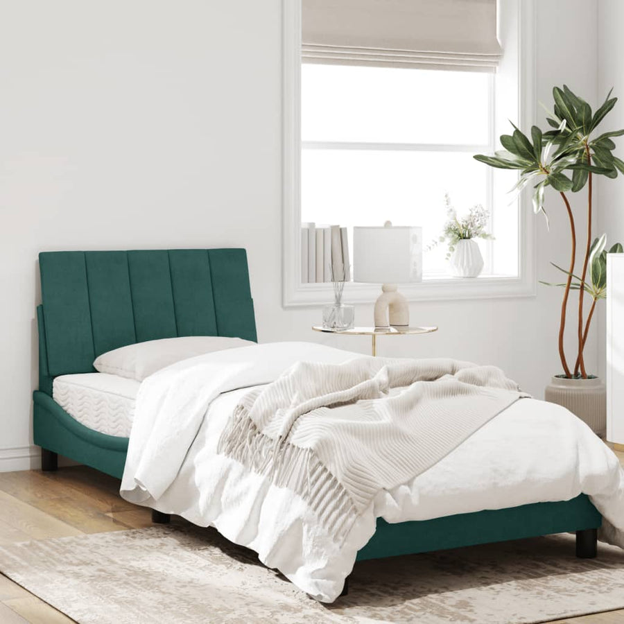 Bedframe Met Hoofdeinde Fluweel Donkergroen 90X190 Cm