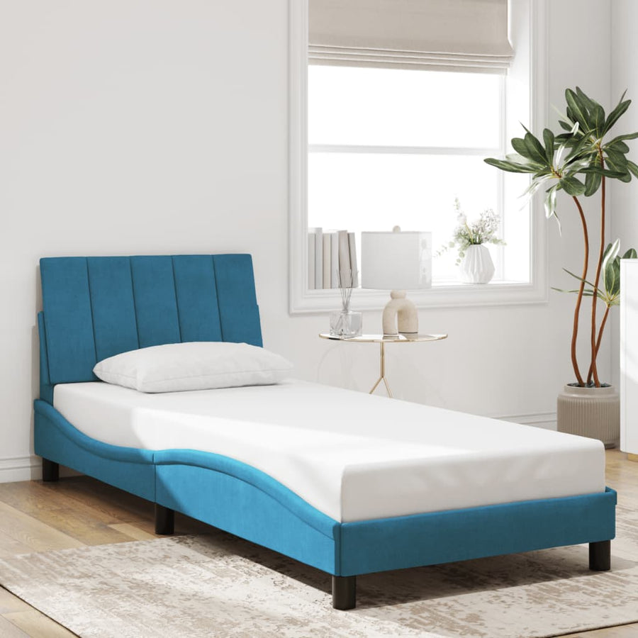 Bedframe Met Hoofdeinde Fluweel Blauw 90X190 Cm