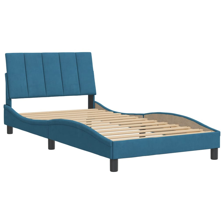Bedframe Met Hoofdeinde Fluweel Blauw 100X200 Cm