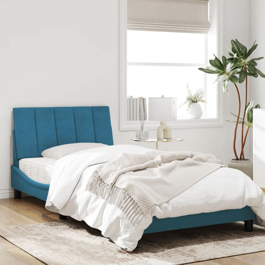 Bedframe Met Hoofdeinde Fluweel Blauw 100X200 Cm