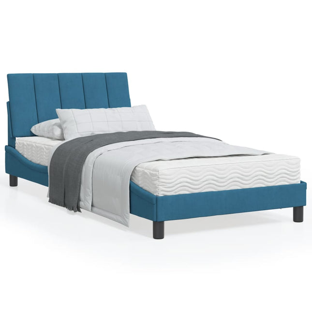 Bedframe Met Hoofdeinde Fluweel Blauw 100X200 Cm