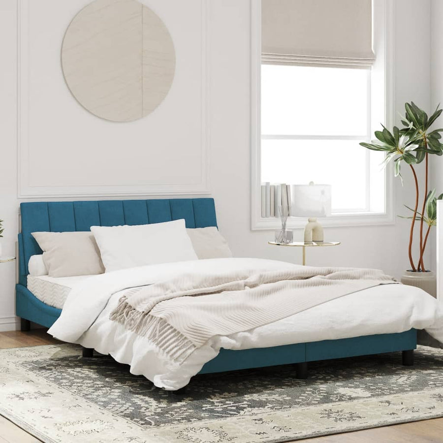 Bedframe Met Hoofdeinde Fluweel Blauw 120X200 Cm
