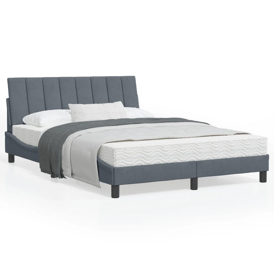 Bedframe Met Hoofdeinde Fluweel Donkergrijs 140X190 Cm