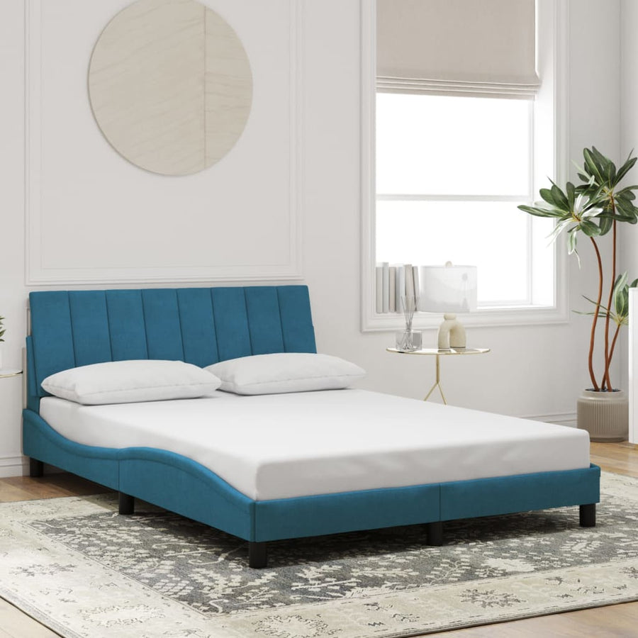 Bedframe Met Hoofdeinde Fluweel 140 x 190 cm Blauw