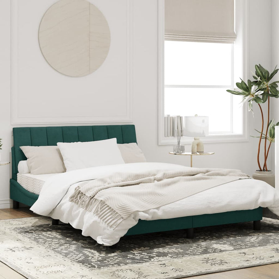 Bedframe Met Hoofdeinde Fluweel Donkergroen 140X200 Cm
