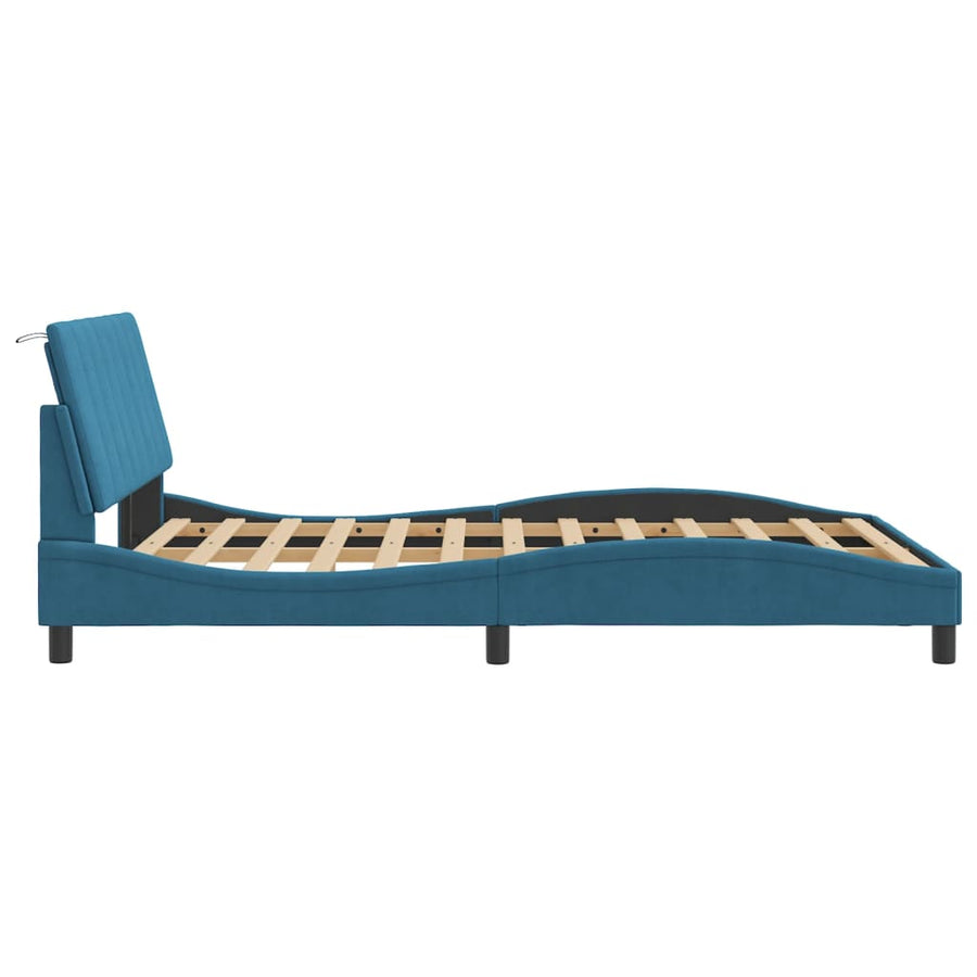 Bedframe Met Hoofdeinde Fluweel 140 x 200 cm Blauw
