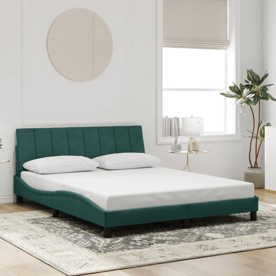 Bedframe Met Hoofdeinde Fluweel 160 x 200 cm Donkergroen